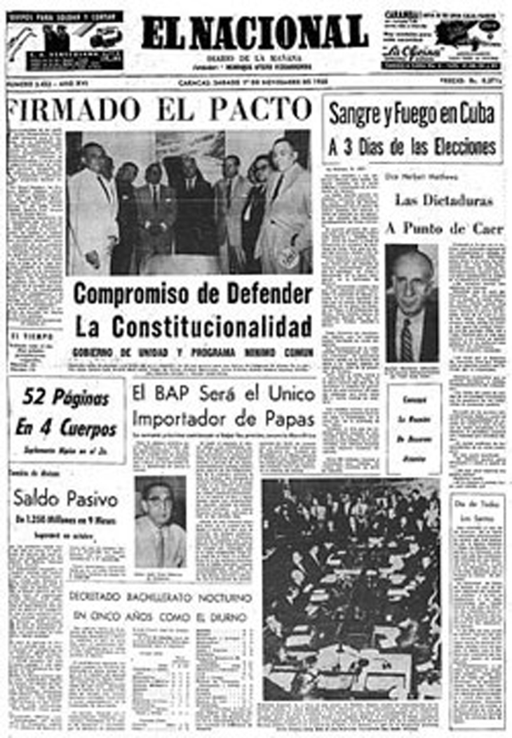Primera página del diario El Nacional, 1 de noviembre de 1958